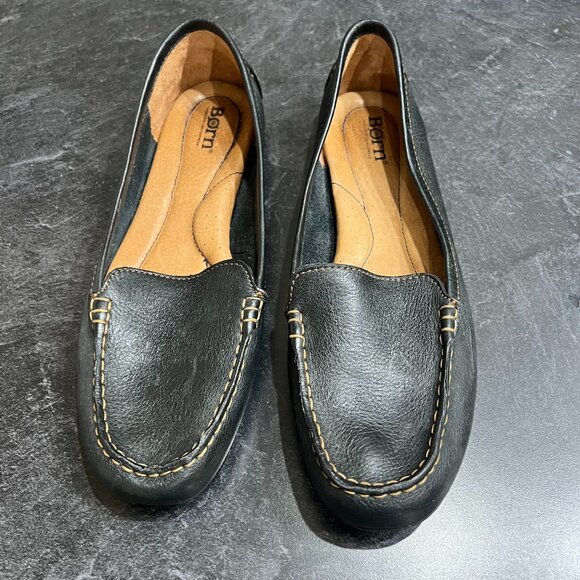 Born Shoes - Born W 9 Slip On Classic Style Leather Driving Moccasin Loafers Comfort Black